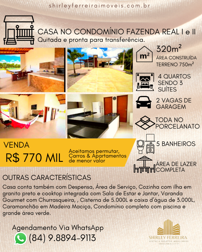 Casa no condomínio Fazenda Real