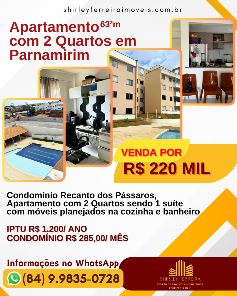 Apartamento com 2 Quartos sendo 1 suíte em Parnamirim por R$ 220 Mil